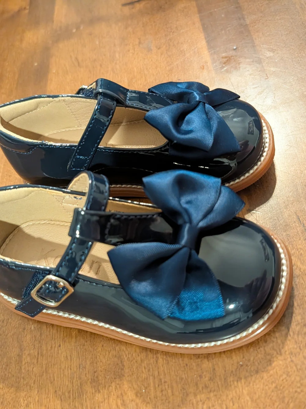Patent Navy Bow T-Strap Girls Dress Shoes
